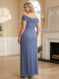 Plus Size Glitter Mesh Ruched Long Mother of the Bride & Groom Dresses with Ruffle