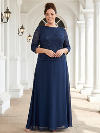 Plus Size Lace Embroidery Chiffon 3/4 Sleeve Long Mother of the Bride Dresses