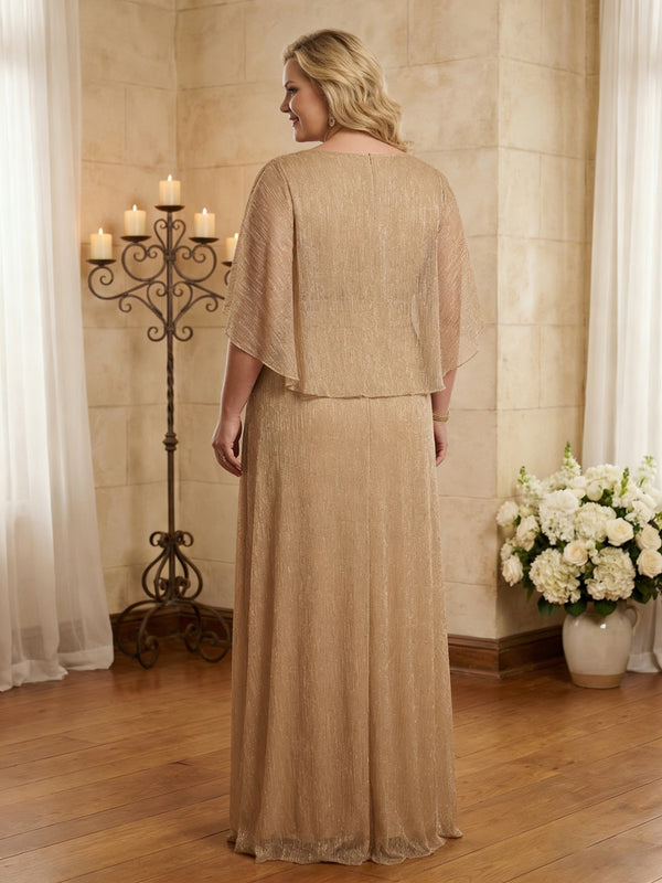 Plus Size Metallic A-Line Long Mother of the Bride Dresses with Attached Capelet