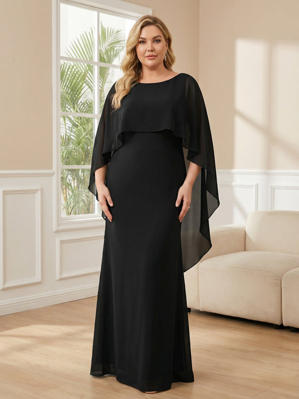 Plus Size Chiffon A-Line Long Mother of the Bride Dresses with Cape