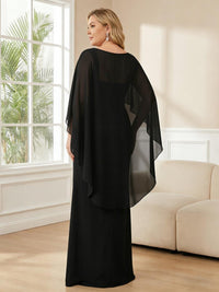Plus Size Chiffon A-Line Long Mother of the Bride Dresses with Cape