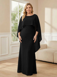 Plus Size Chiffon A-Line Long Mother of the Bride Dresses with Cape