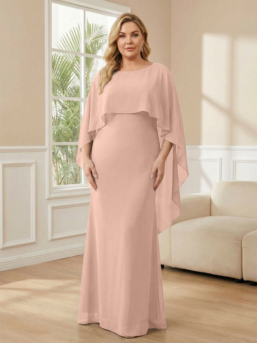 Plus Size Chiffon A-Line Long Mother of the Bride Dresses with Cape