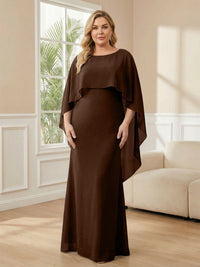 Plus Size Chiffon A-Line Long Mother of the Bride Dresses with Cape