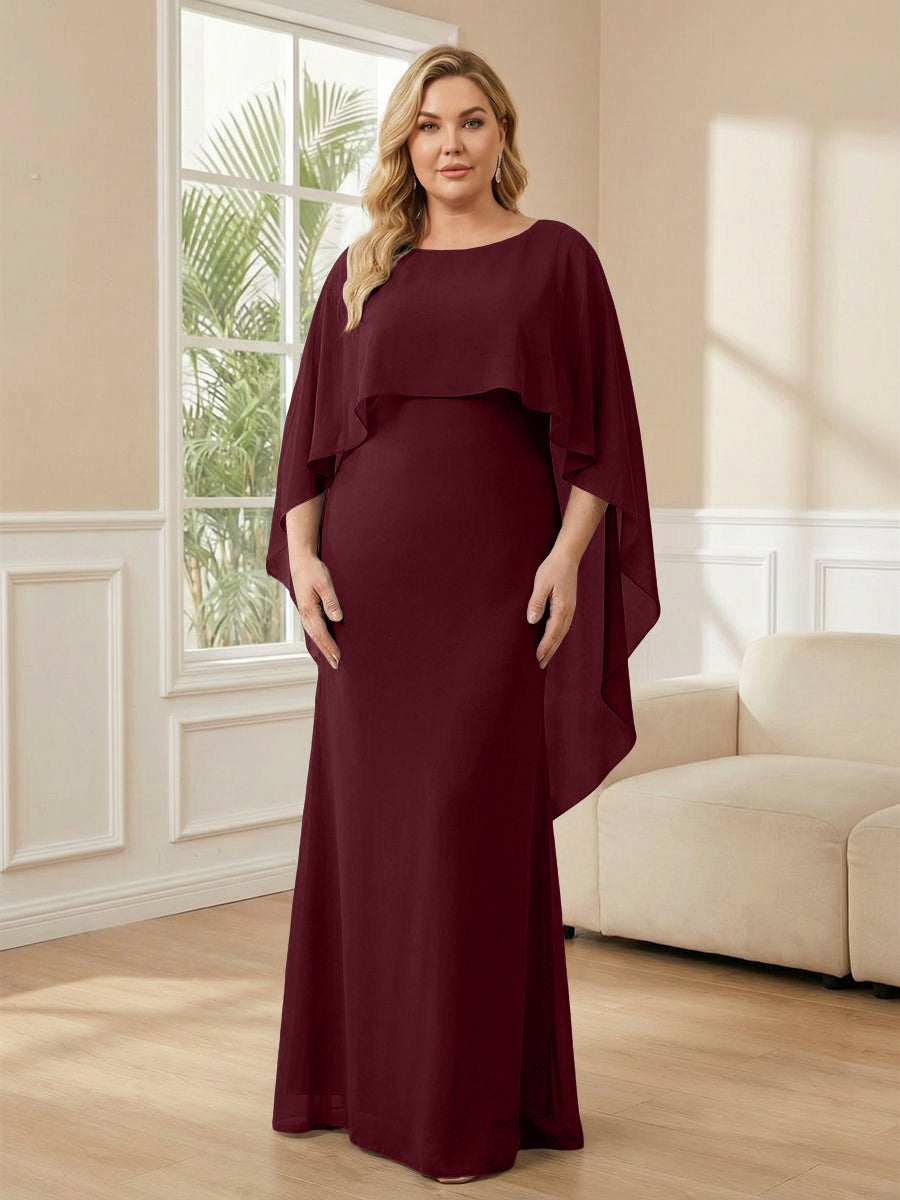 Plus Size Chiffon A-Line Long Mother of the Bride Dresses with Cape
