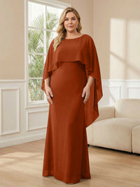 Plus Size Chiffon A-Line Long Mother of the Bride Dresses with Cape