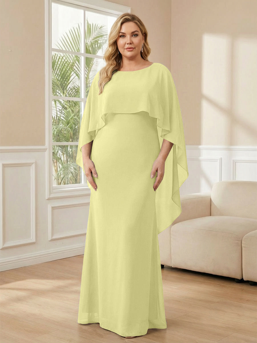 Plus Size Chiffon A-Line Long Mother of the Bride Dresses with Cape