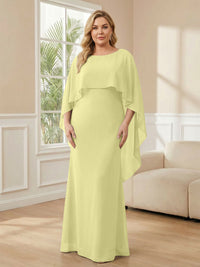 Plus Size Chiffon A-Line Long Mother of the Bride Dresses with Cape