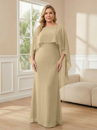 Plus Size Chiffon A-Line Long Mother of the Bride Dresses with Cape