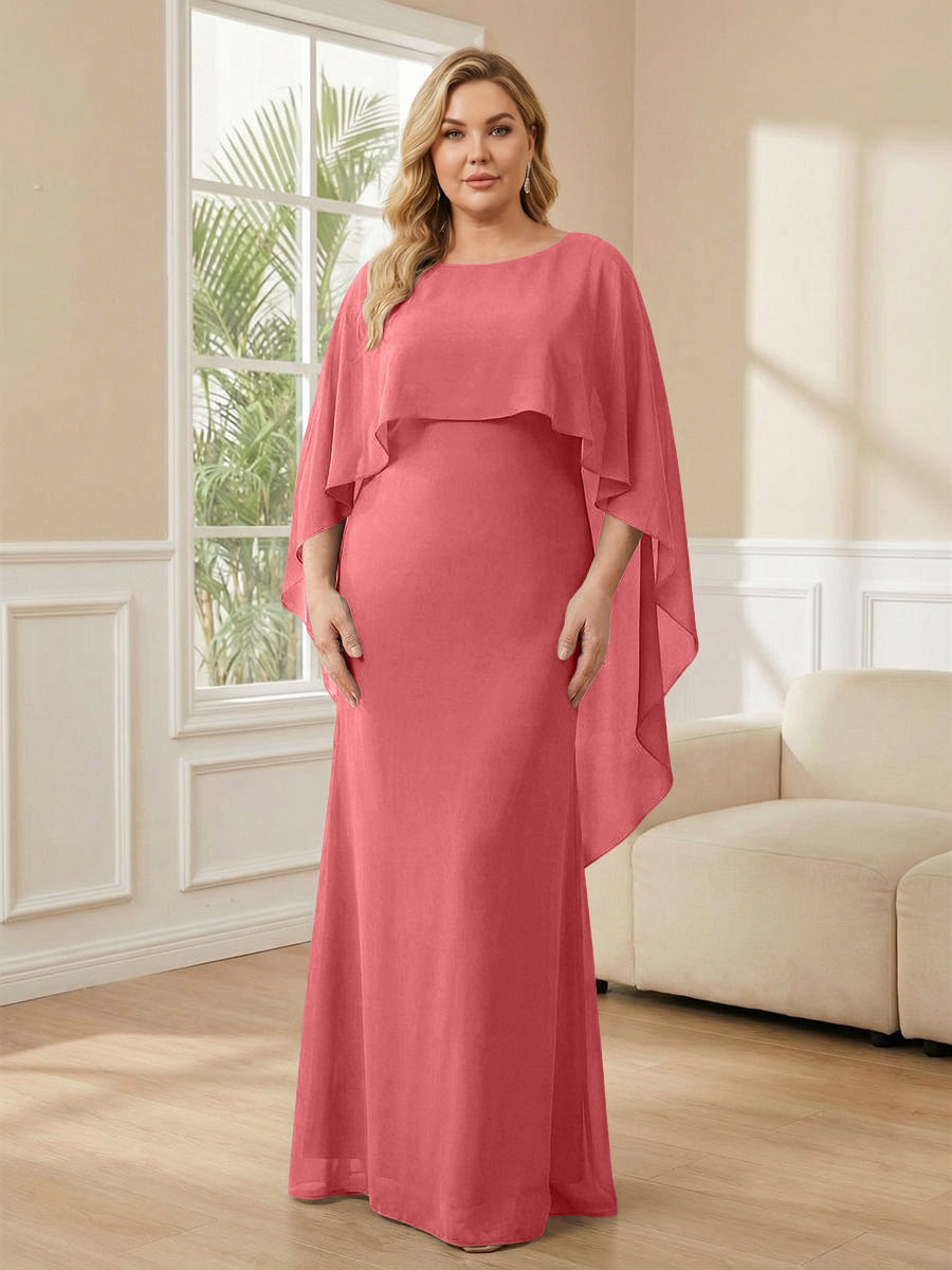 Plus Size Chiffon A-Line Long Mother of the Bride Dresses with Cape