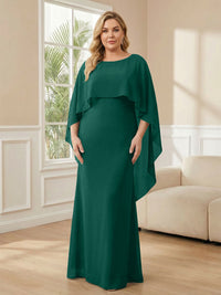 Plus Size Chiffon A-Line Long Mother of the Bride Dresses with Cape