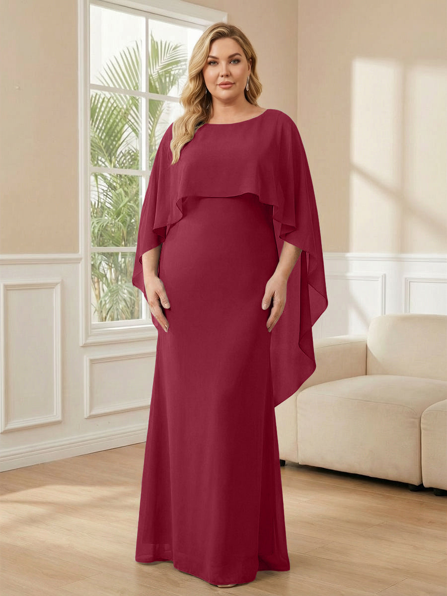 Plus Size Chiffon A-Line Long Mother of the Bride Dresses with Cape