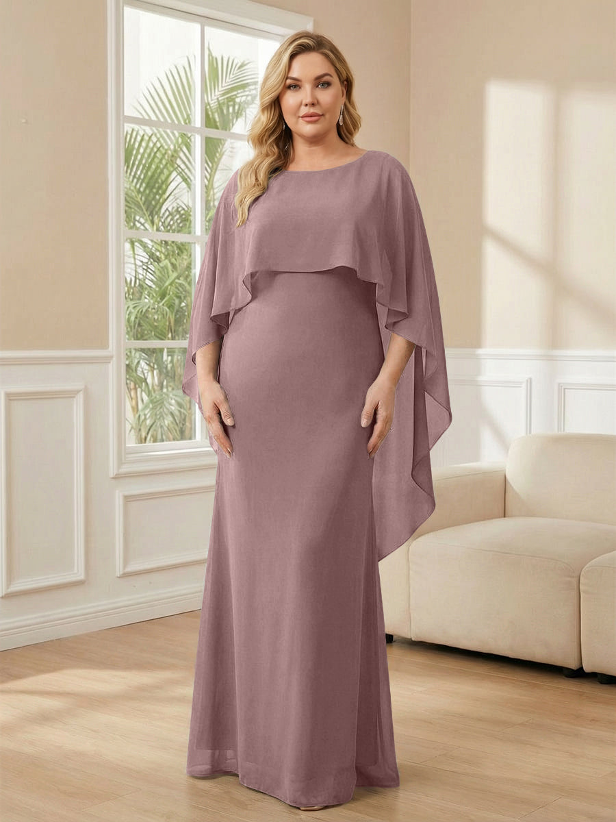 Plus Size Chiffon A-Line Long Mother of the Bride Dresses with Cape