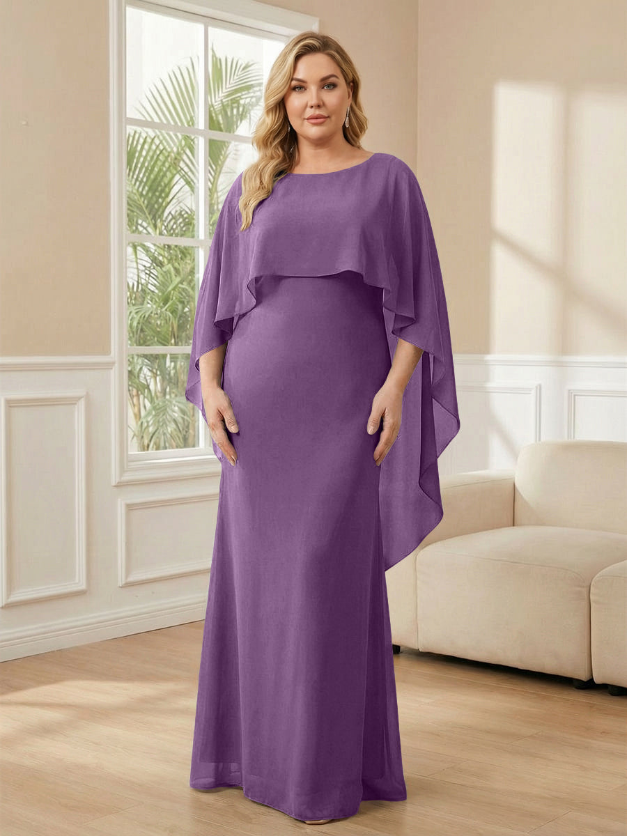 Plus Size Chiffon A-Line Long Mother of the Bride Dresses with Cape