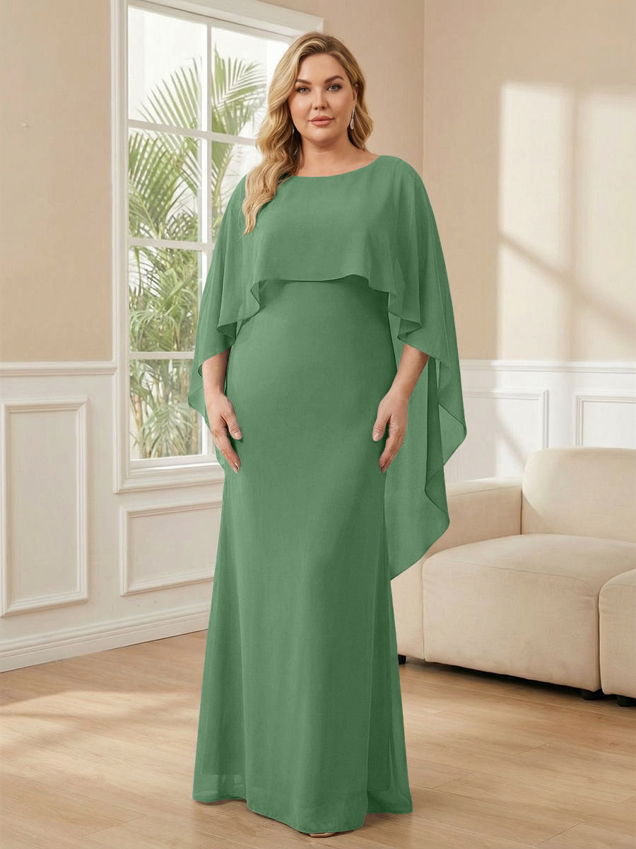 Shirees Dusty Sage Plus Size Chiffon A-Line Long Mother of the Bride Dresses with Cape 2026