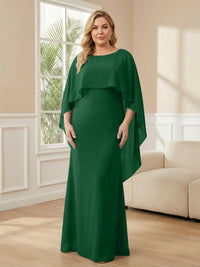 Plus Size Chiffon A-Line Long Mother of the Bride Dresses with Cape