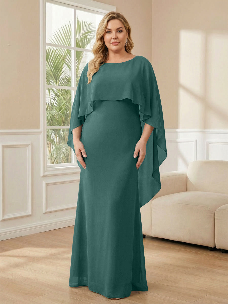 Plus Size Chiffon A-Line Long Mother of the Bride Dresses with Cape