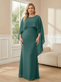 Plus Size Chiffon A-Line Long Mother of the Bride Dresses with Cape