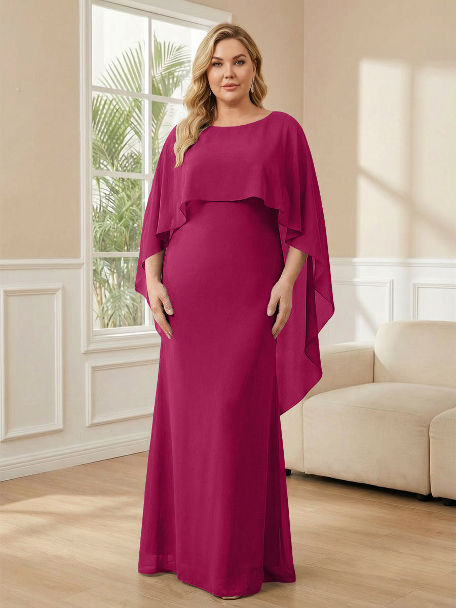 Plus Size Chiffon A-Line Long Mother of the Bride Dresses with Cape