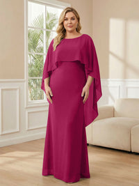 Plus Size Chiffon A-Line Long Mother of the Bride Dresses with Cape