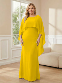 Plus Size Chiffon A-Line Long Mother of the Bride Dresses with Cape