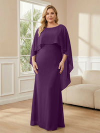 Plus Size Chiffon A-Line Long Mother of the Bride Dresses with Cape