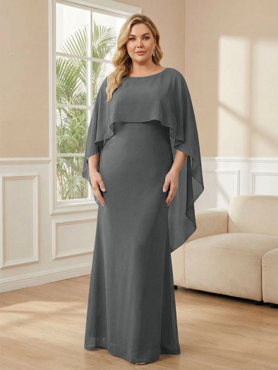 Plus Size Chiffon A-Line Long Mother of the Bride Dresses with Cape