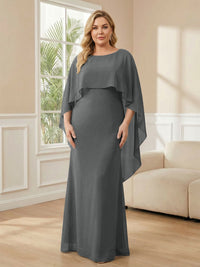 Plus Size Chiffon A-Line Long Mother of the Bride Dresses with Cape