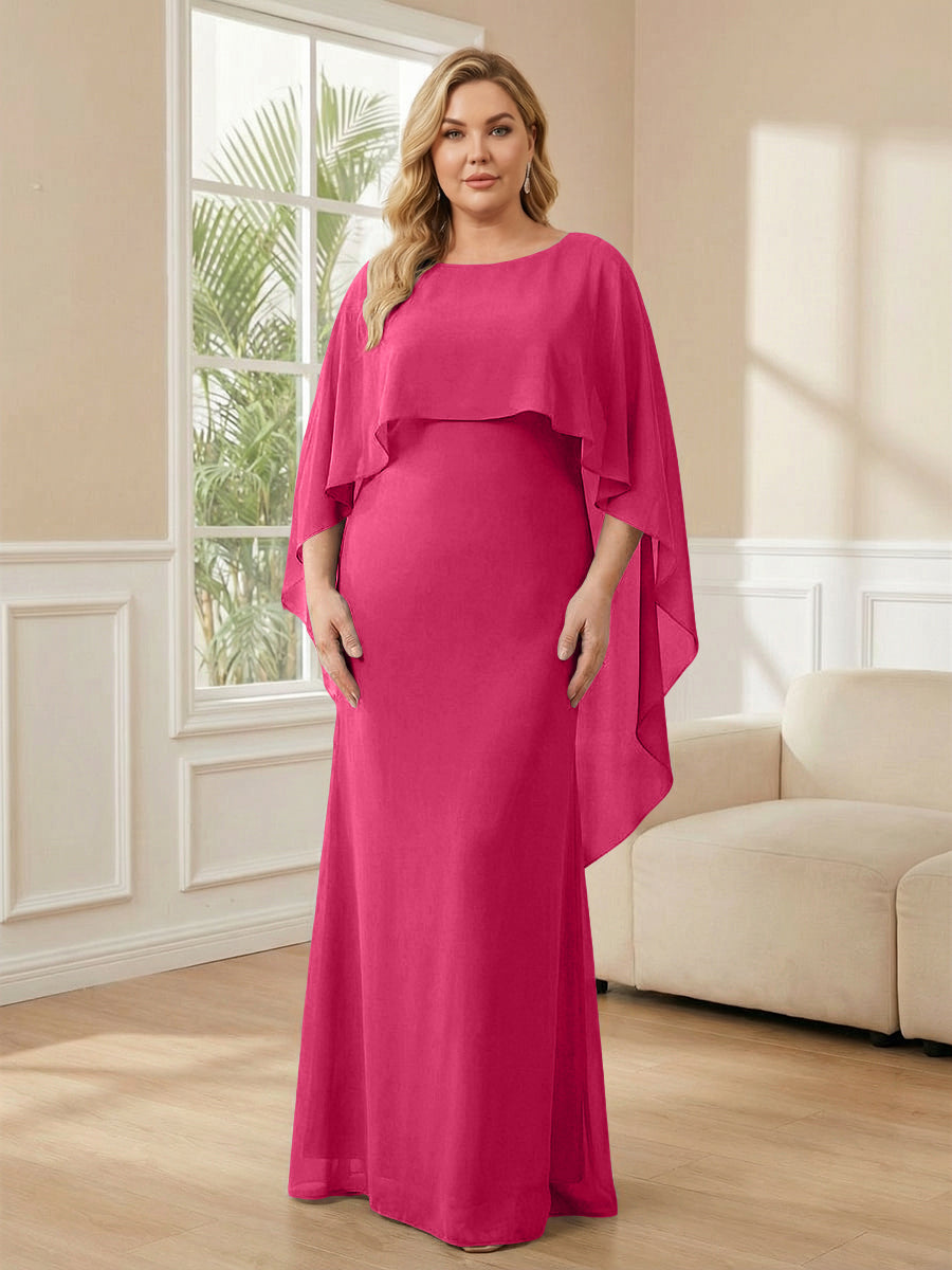 Plus Size Chiffon A-Line Long Mother of the Bride Dresses with Cape