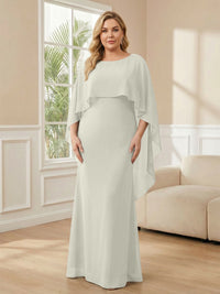 Plus Size Chiffon A-Line Long Mother of the Bride Dresses with Cape