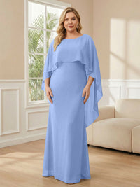Plus Size Chiffon A-Line Long Mother of the Bride Dresses with Cape