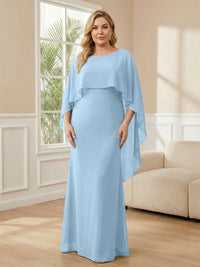 Plus Size Chiffon A-Line Long Mother of the Bride Dresses with Cape