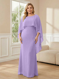 Plus Size Chiffon A-Line Long Mother of the Bride Dresses with Cape