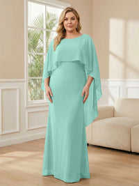 Plus Size Chiffon A-Line Long Mother of the Bride Dresses with Cape