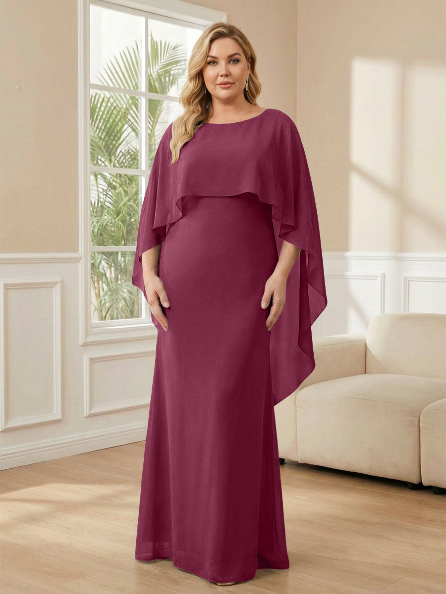 Plus Size Chiffon A-Line Long Mother of the Bride Dresses with Cape