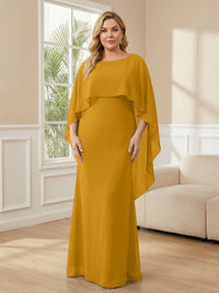 Plus Size Chiffon A-Line Long Mother of the Bride Dresses with Cape
