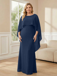 Plus Size Chiffon A-Line Long Mother of the Bride Dresses with Cape