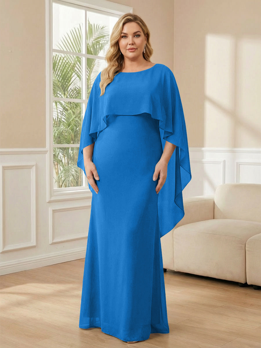 Plus Size Chiffon A-Line Long Mother of the Bride Dresses with Cape