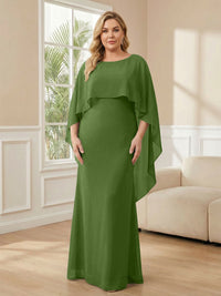 Plus Size Chiffon A-Line Long Mother of the Bride Dresses with Cape