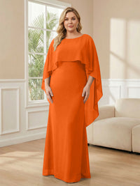 Plus Size Chiffon A-Line Long Mother of the Bride Dresses with Cape