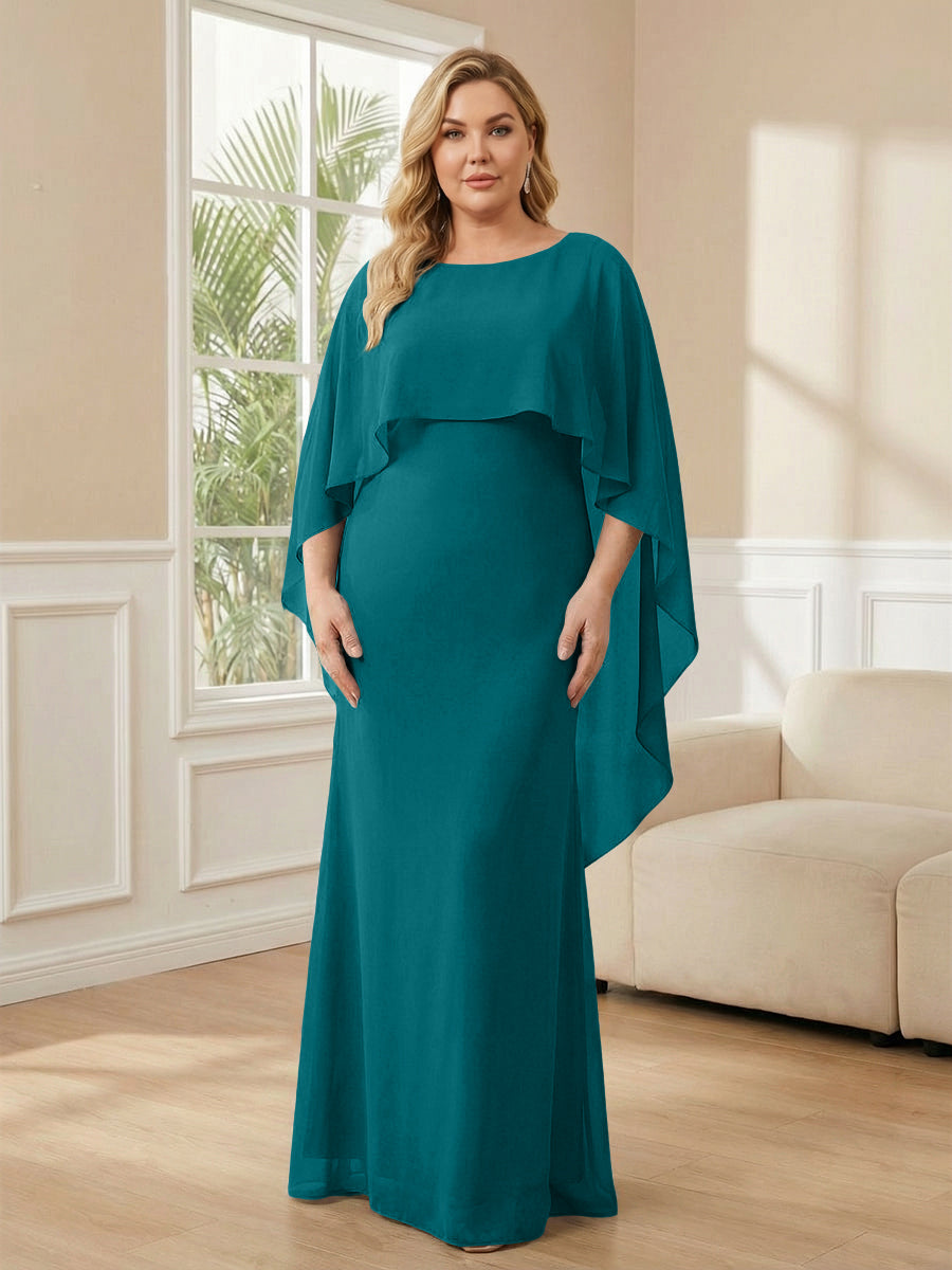 Plus Size Chiffon A-Line Long Mother of the Bride Dresses with Cape