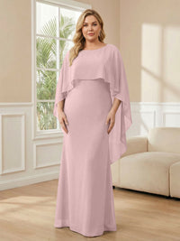 Plus Size Chiffon A-Line Long Mother of the Bride Dresses with Cape