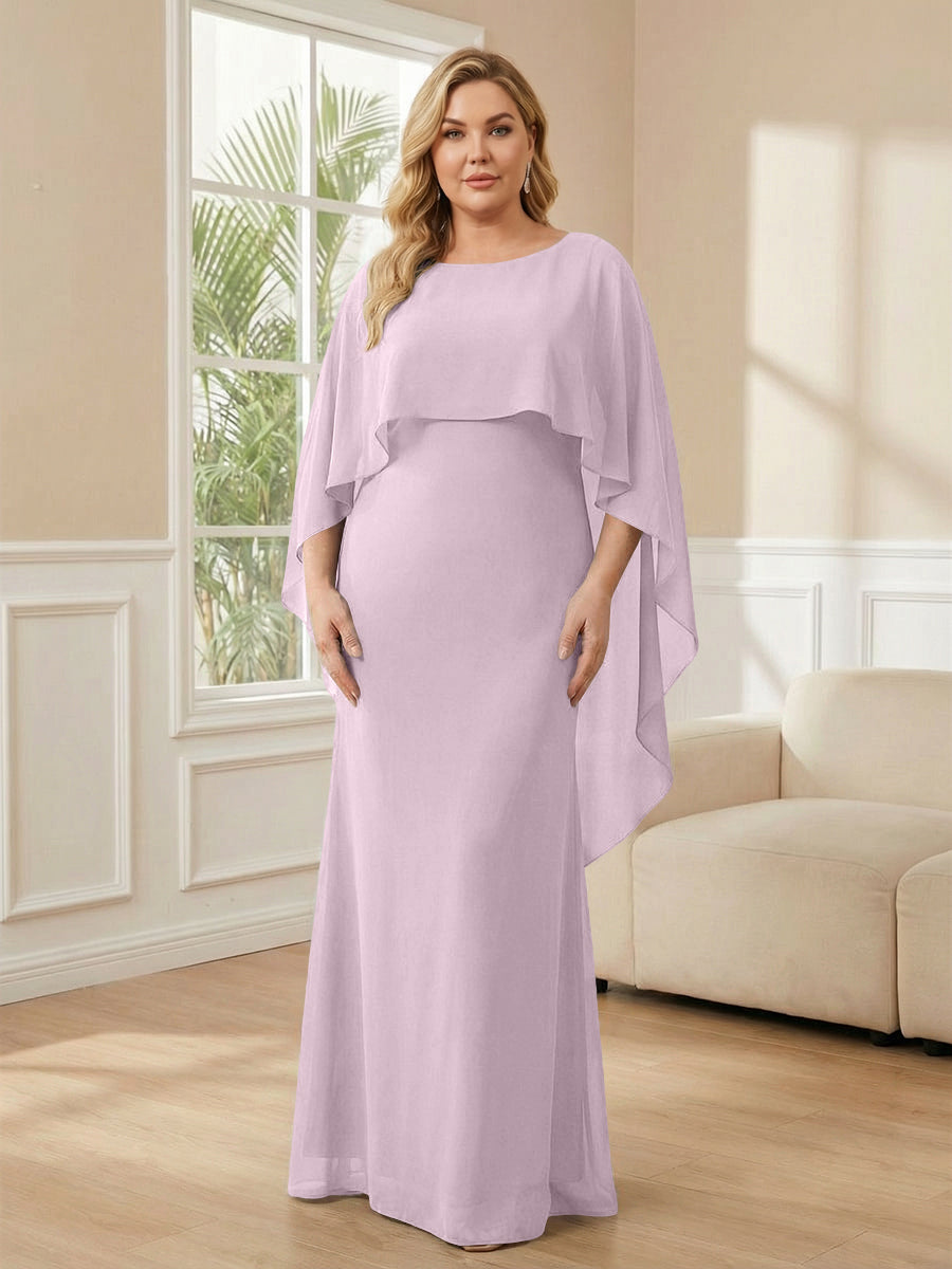 Plus Size Chiffon A-Line Long Mother of the Bride Dresses with Cape