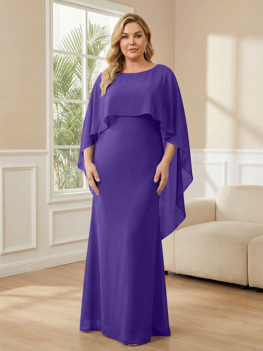 Plus Size Chiffon A-Line Long Mother of the Bride Dresses with Cape