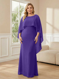 Plus Size Chiffon A-Line Long Mother of the Bride Dresses with Cape