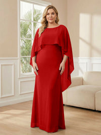 Plus Size Chiffon A-Line Long Mother of the Bride Dresses with Cape