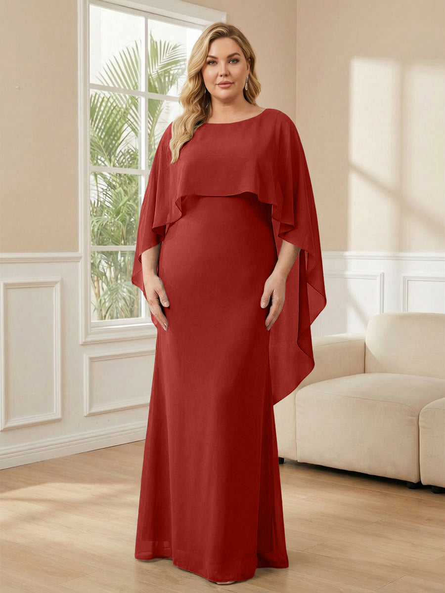 Plus Size Chiffon A-Line Long Mother of the Bride Dresses with Cape