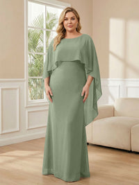 Plus Size Chiffon A-Line Long Mother of the Bride Dresses with Cape
