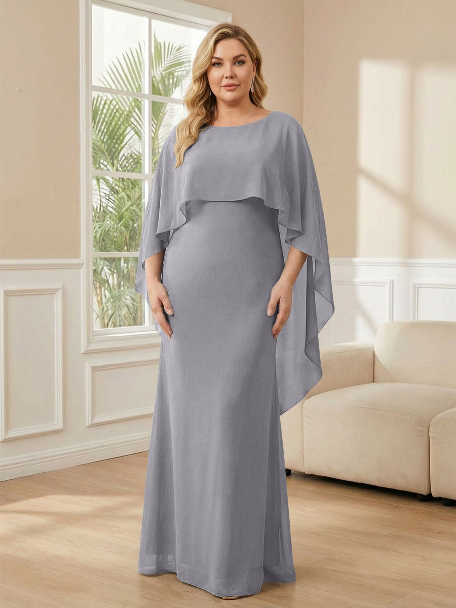 Plus Size Chiffon A-Line Long Mother of the Bride Dresses with Cape