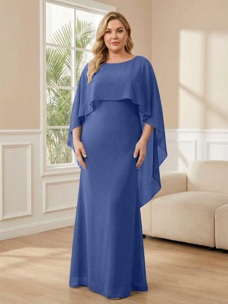 Plus Size Chiffon A-Line Long Mother of the Bride Dresses with Cape